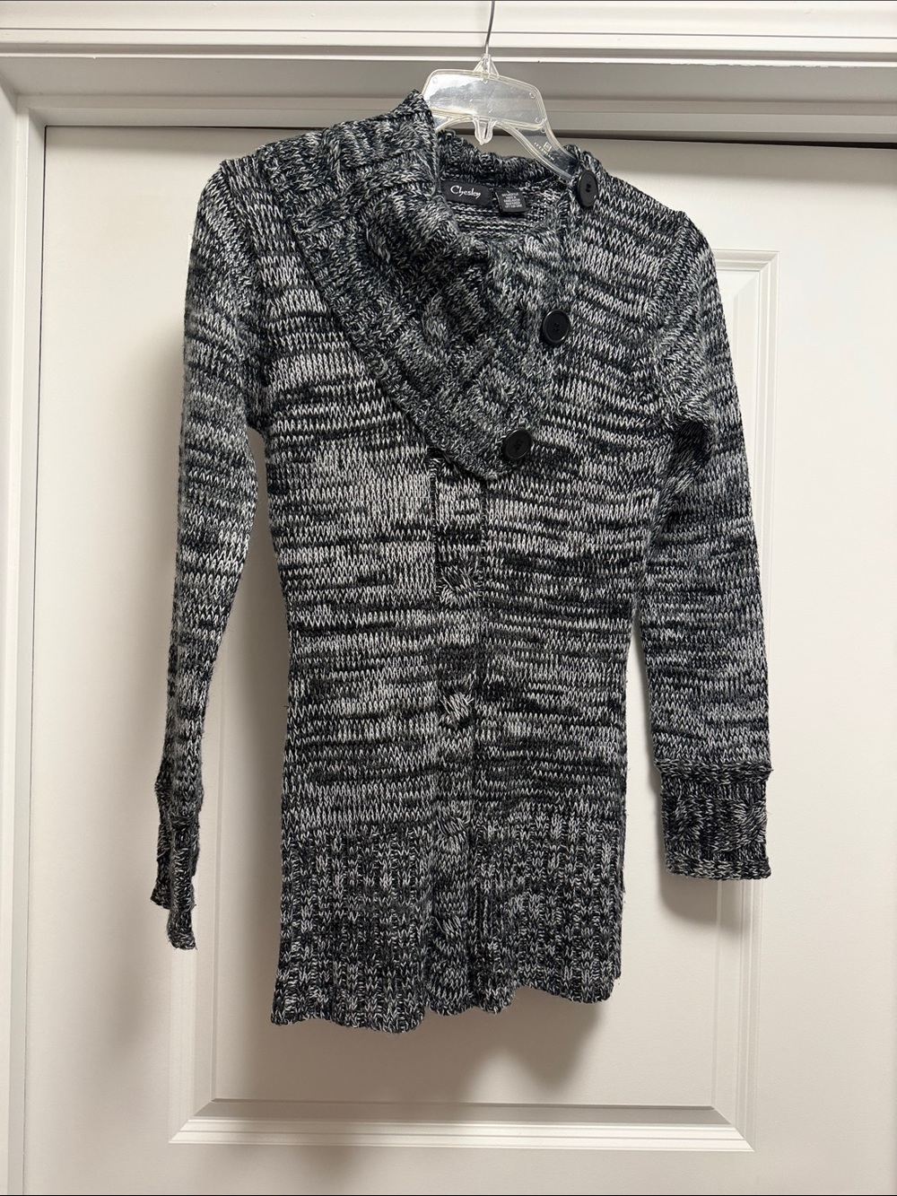 Covington Black & White Marled Button-Front Shawl Collar Cardigan